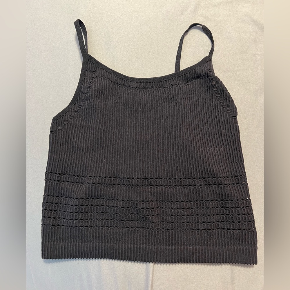 Ribbed Black Cropped Tank with Cut Outs